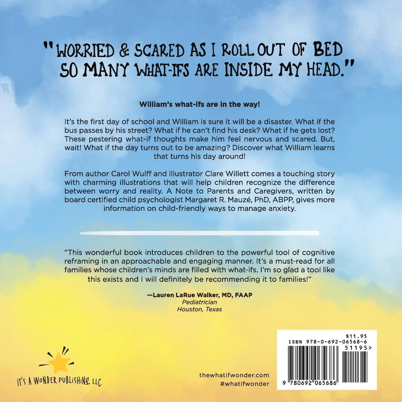 Rückseite: 9780692065686 | William, The What-If Wonder On His First Day of School | Carol Wulff