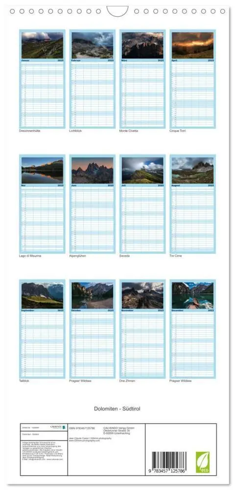 Bild: 9783457125786 | Familienplaner 2025 - Dolomiten - Südtirol mit 5 Spalten...