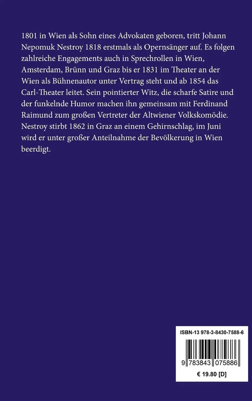 Rückseite: 9783843075886 | Der Unbedeutende | Posse mit Gesang in drei Akten | Johann Nestroy
