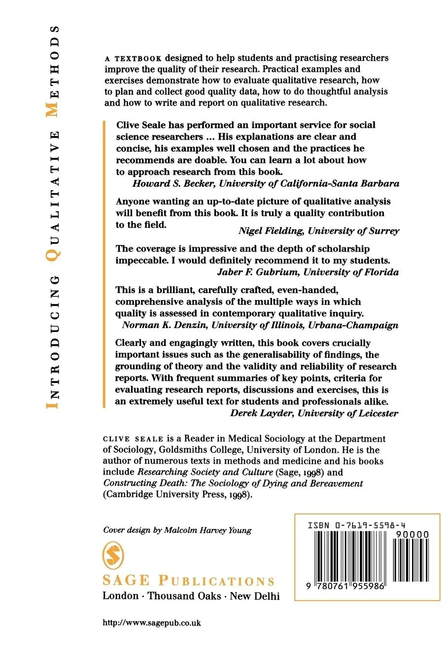 Rückseite: 9780761955986 | The Quality of Qualitative Research | Clive Seale | Taschenbuch | 2005
