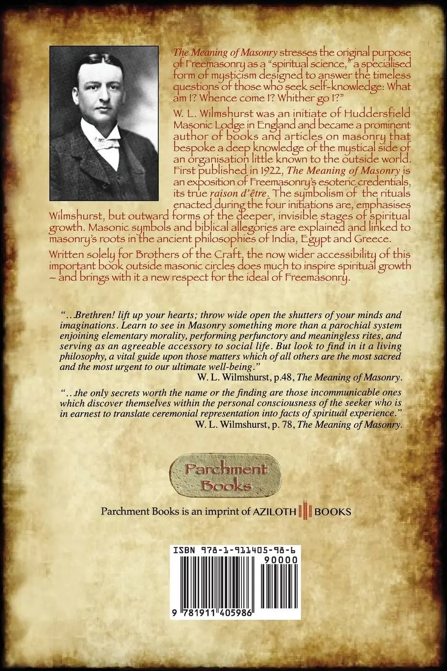 Rückseite: 9781911405986 | The Meaning of Masonry | (Aziloth Books) | Walter Leslie Wilmshurst