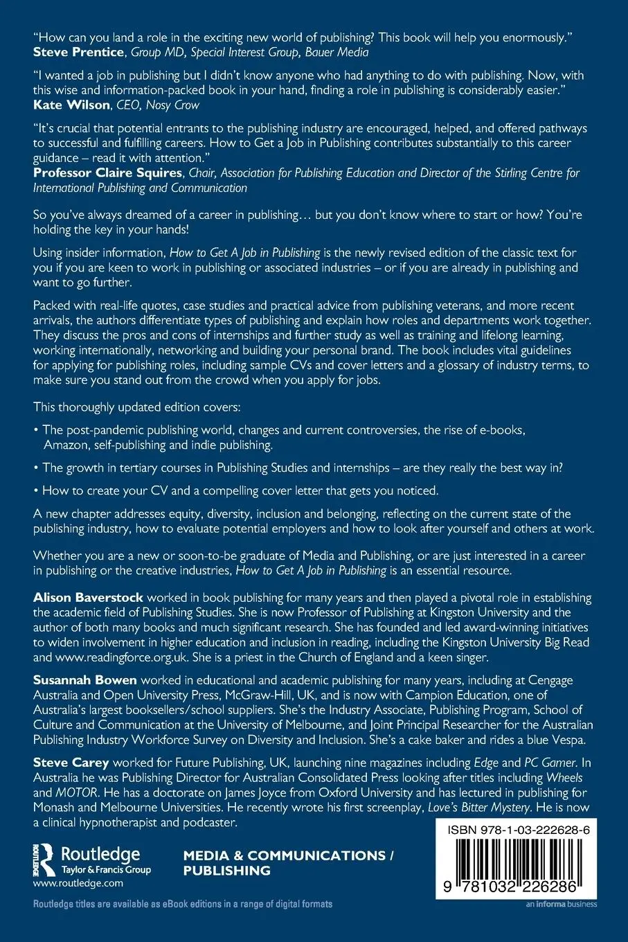 Rückseite: 9781032226286 | How to Get a Job in Publishing | Alison Baverstock (u. a.) | Buch