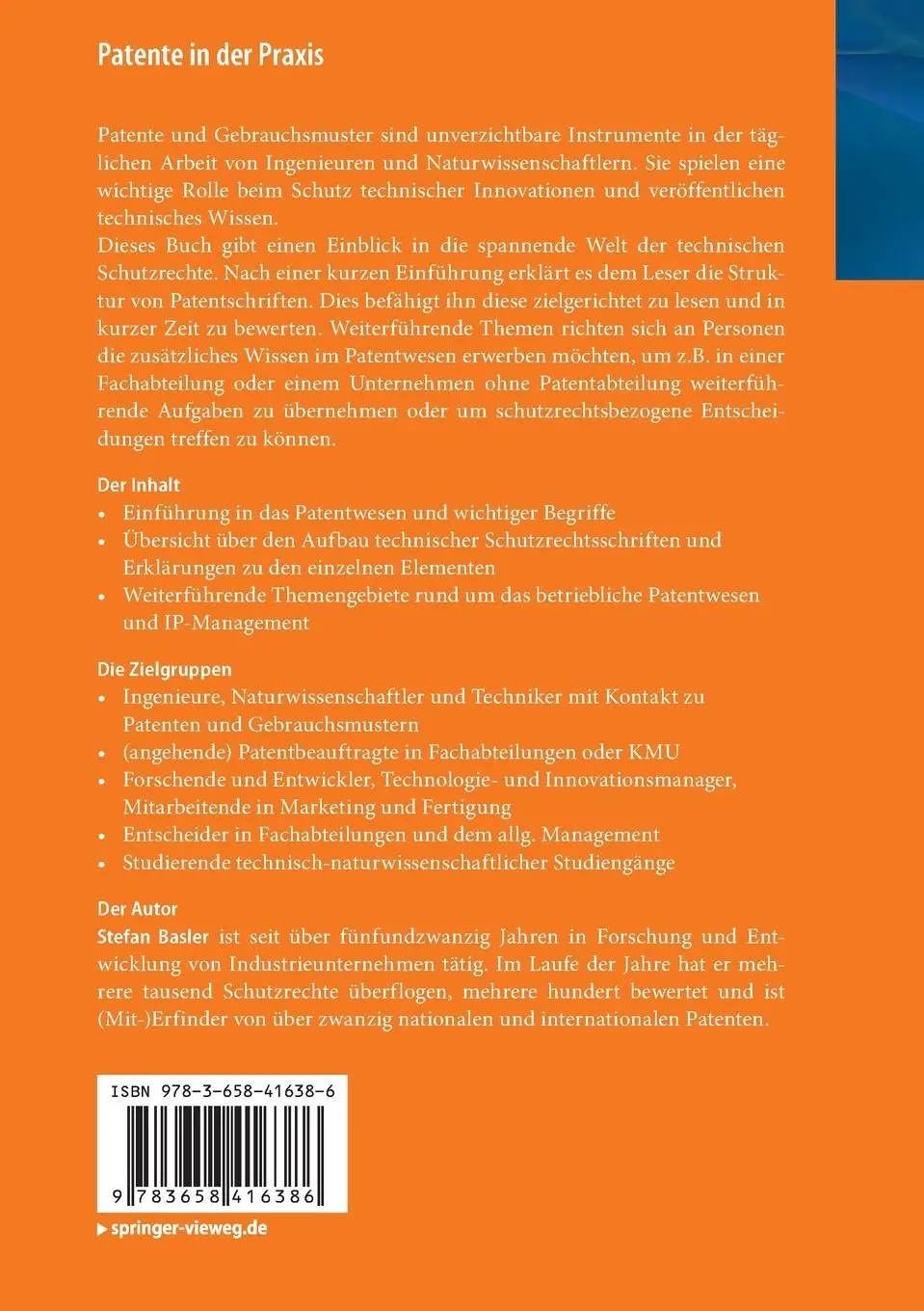 Rückseite: 9783658416386 | Patente in der Praxis | Stefan Basler | Taschenbuch | xix | Deutsch