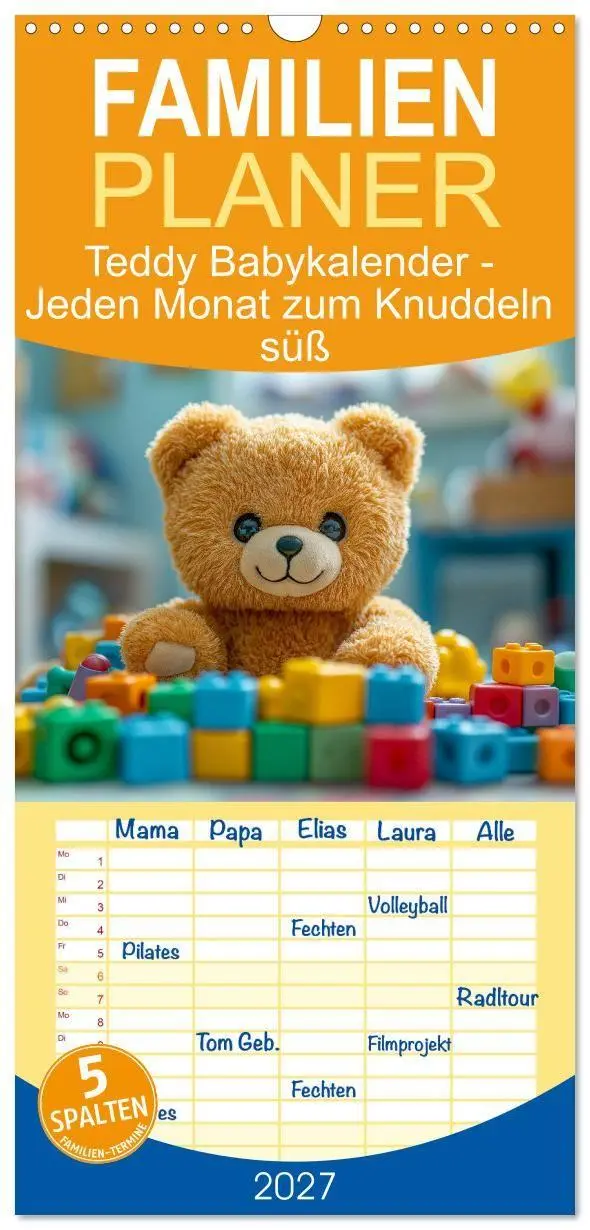 Cover: 9783594296486 | Familienplaner 2027 - Teddy Babykalender - Jeden Monat zum Knuddeln...