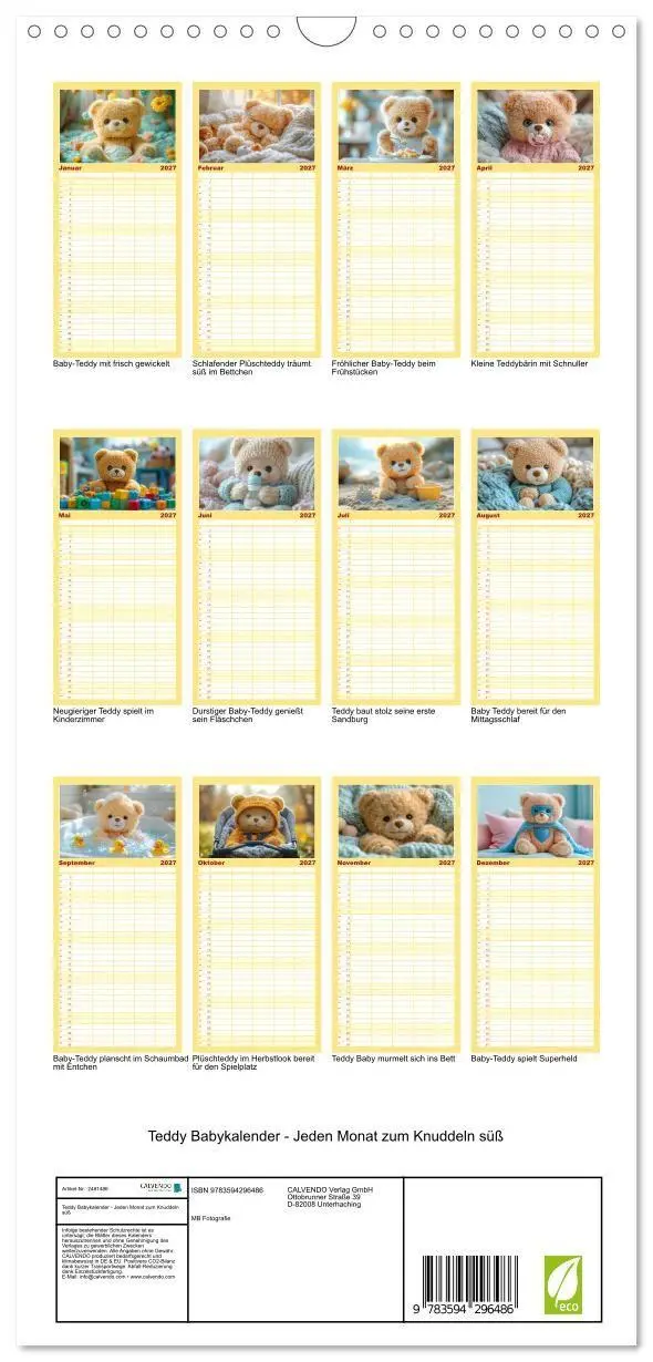Bild: 9783594296486 | Familienplaner 2027 - Teddy Babykalender - Jeden Monat zum Knuddeln...