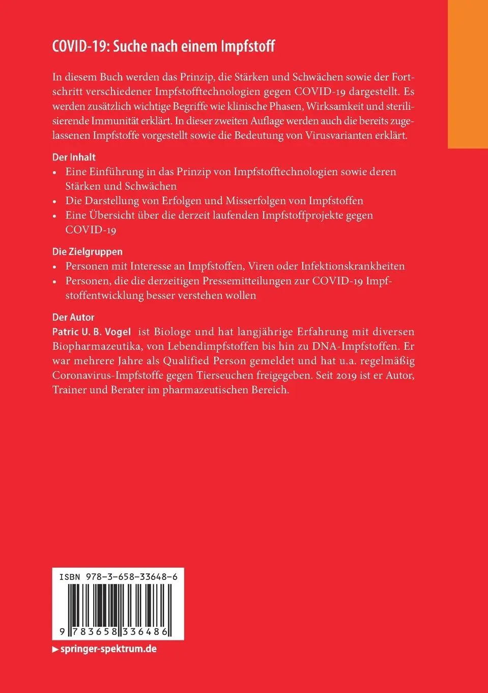 Rückseite: 9783658336486 | COVID-19: Suche nach einem Impfstoff | Patric U. B. Vogel | Buch