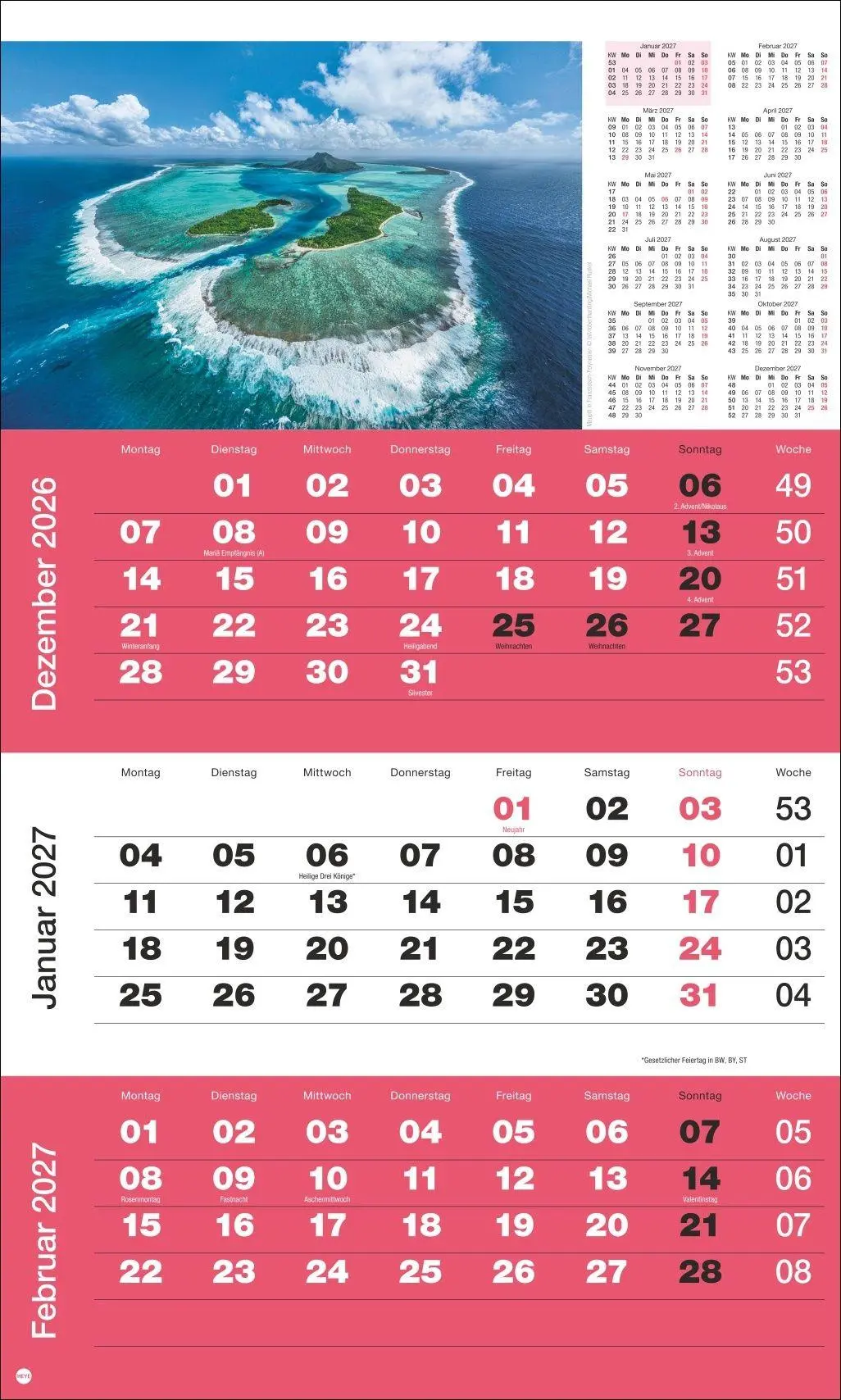 Cover: 9783756416486 | 3-Monatsplaner Foto Traumziele 2027 | Heye | Kalender | Spiralbindung