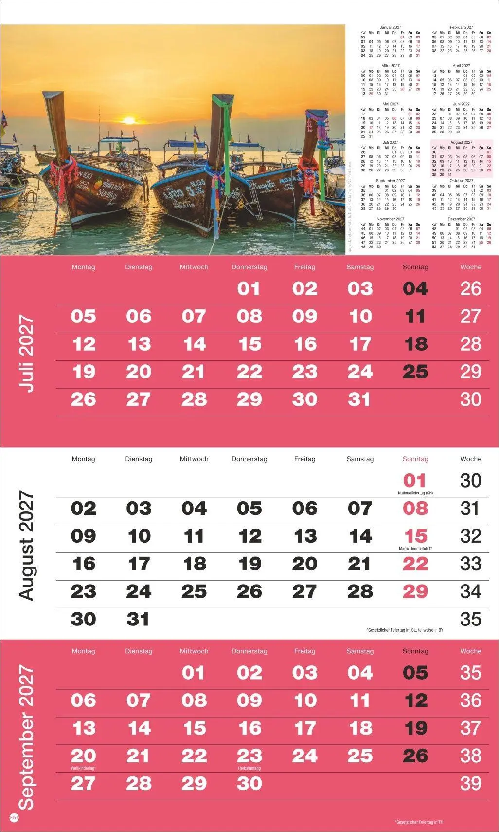 Bild: 9783756416486 | 3-Monatsplaner Foto Traumziele 2027 | Heye | Kalender | Spiralbindung