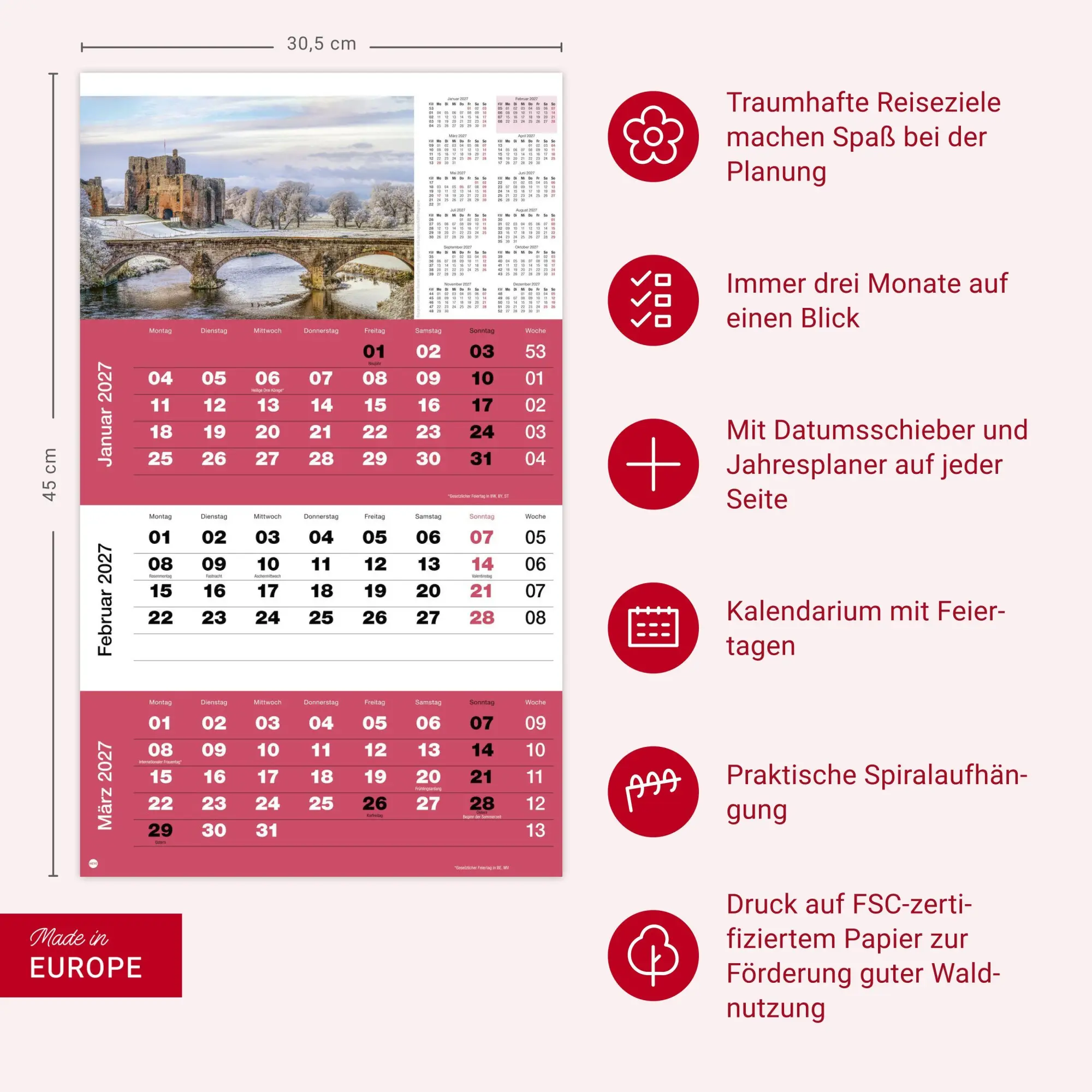 Bild: 9783756416486 | 3-Monatsplaner Foto Traumziele 2027 | Heye | Kalender | Spiralbindung