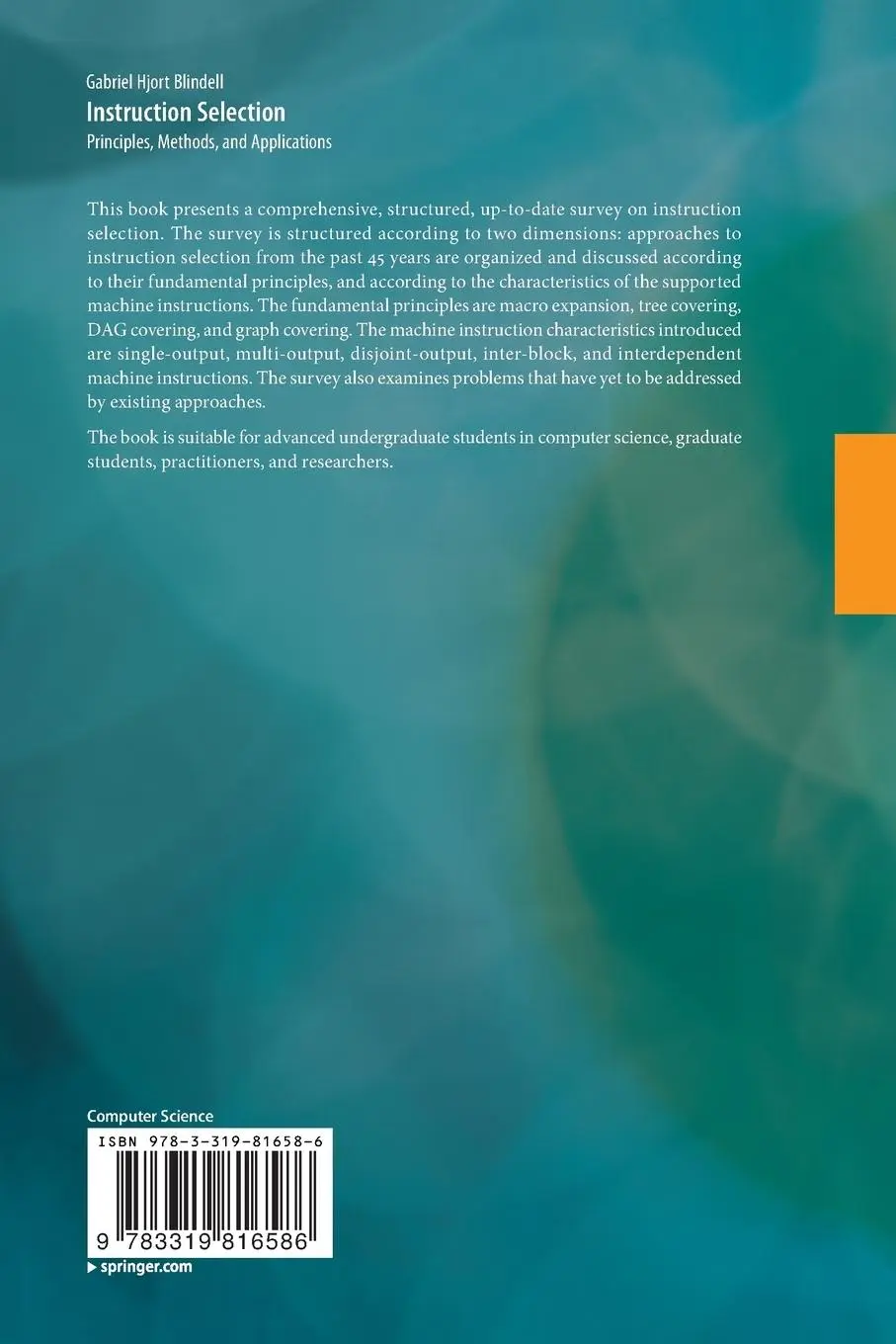 Rückseite: 9783319816586 | Instruction Selection | Principles, Methods, and Applications | Buch