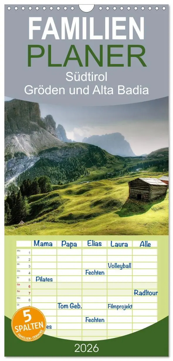 Cover: 9783516516586 | Familienplaner 2026 - Südtirol - Gröden und Alta Badia mit 5...