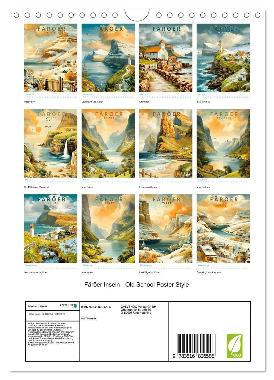 Bild: 9783516826586 | Färöer Inseln - Old School Poster Style (Wandkalender 2027 DIN A4...