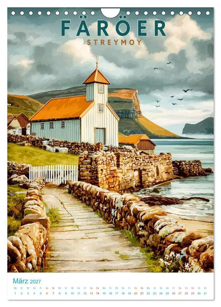 Bild: 9783516826586 | Färöer Inseln - Old School Poster Style (Wandkalender 2027 DIN A4...