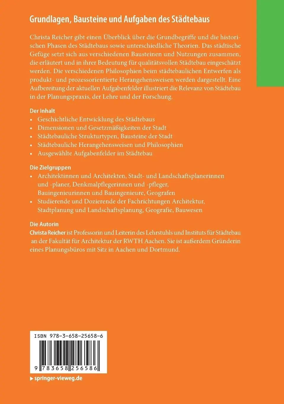 Rückseite: 9783658256586 | Grundlagen, Bausteine und Aufgaben des Städtebaus | Christa Reicher