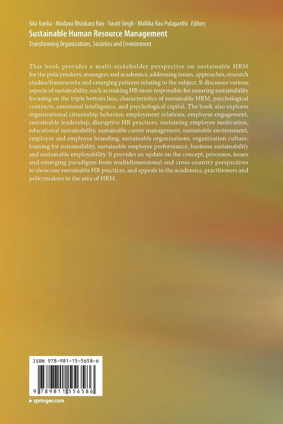Rückseite: 9789811556586 | Sustainable Human Resource Management | Sita Vanka (u. a.) | Buch | xi
