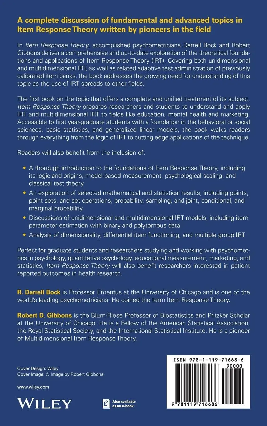 Rückseite: 9781119716686 | Item Response Theory | R Darrell Bock (u. a.) | Buch | 384 S. | 2021