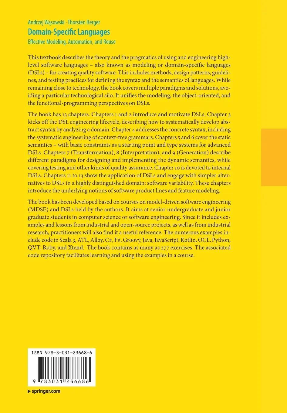 Rückseite: 9783031236686 | Domain-Specific Languages | Effective Modeling, Automation, and Reuse