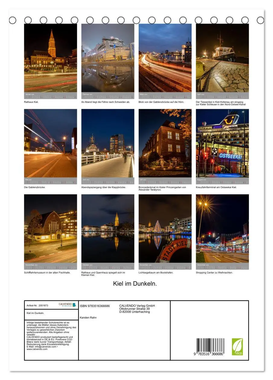 Bild: 9783516366686 | Kiel im Dunkeln. (Tischkalender 2026 DIN A5 hoch), CALVENDO...