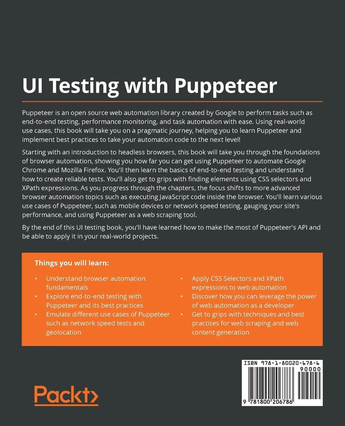 Rückseite: 9781800206786 | UI Testing with Puppeteer | Dario Kondratiuk | Taschenbuch | Englisch