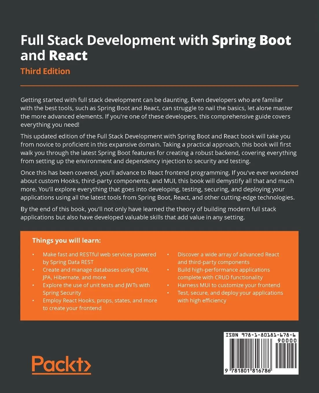 Rückseite: 9781801816786 | Full Stack Development with Spring Boot and React - Third Edition