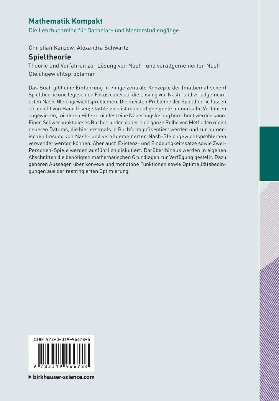Rückseite: 9783319966786 | Spieltheorie | Alexandra Schwartz (u. a.) | Taschenbuch | viii | 2018