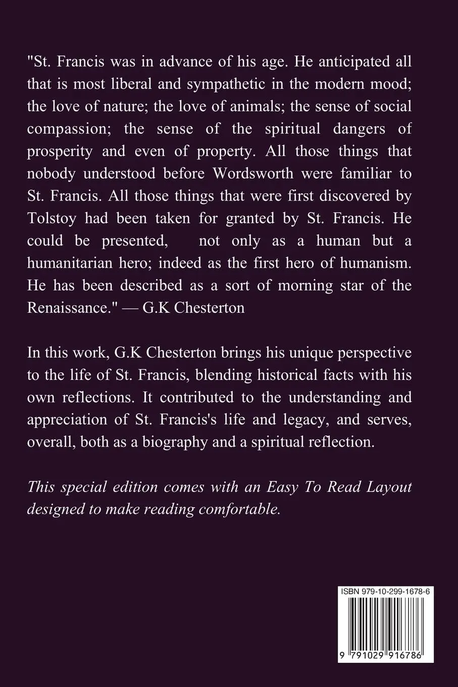 Rückseite: 9791029916786 | St. Francis of Assisi | Easy to Read Layout | G. K Chesterton | Buch