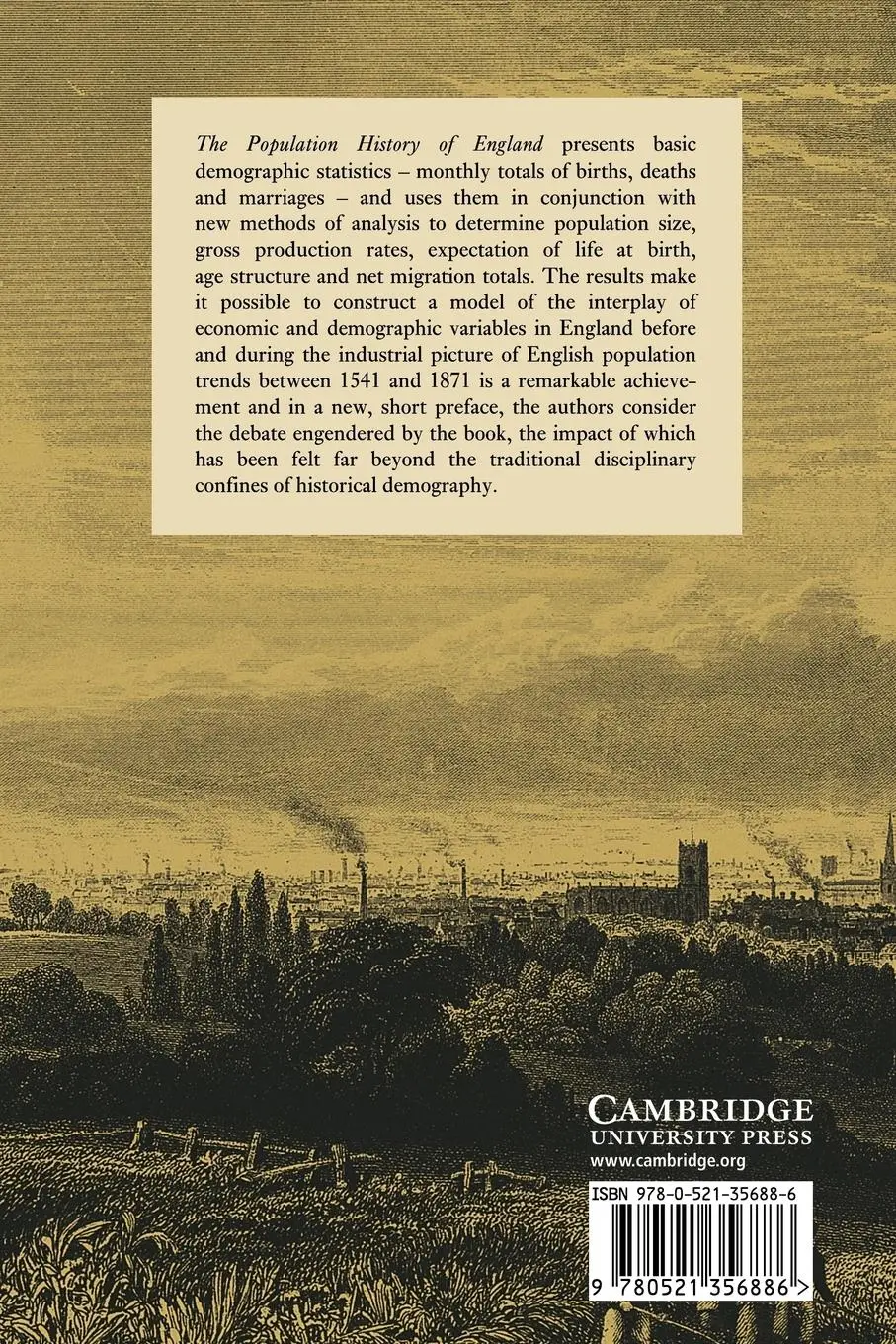Rückseite: 9780521356886 | The Population History of England 1541-1871 | A Reconstruction | Buch