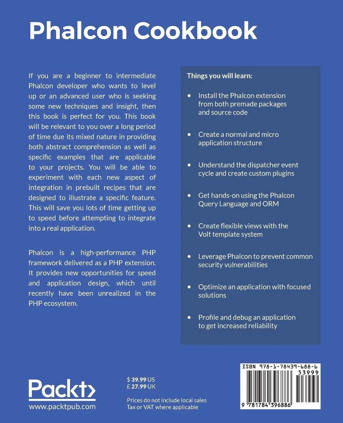 Rückseite: 9781784396886 | Phalcon Cookbook | David Schissler (u. a.) | Taschenbuch | Englisch