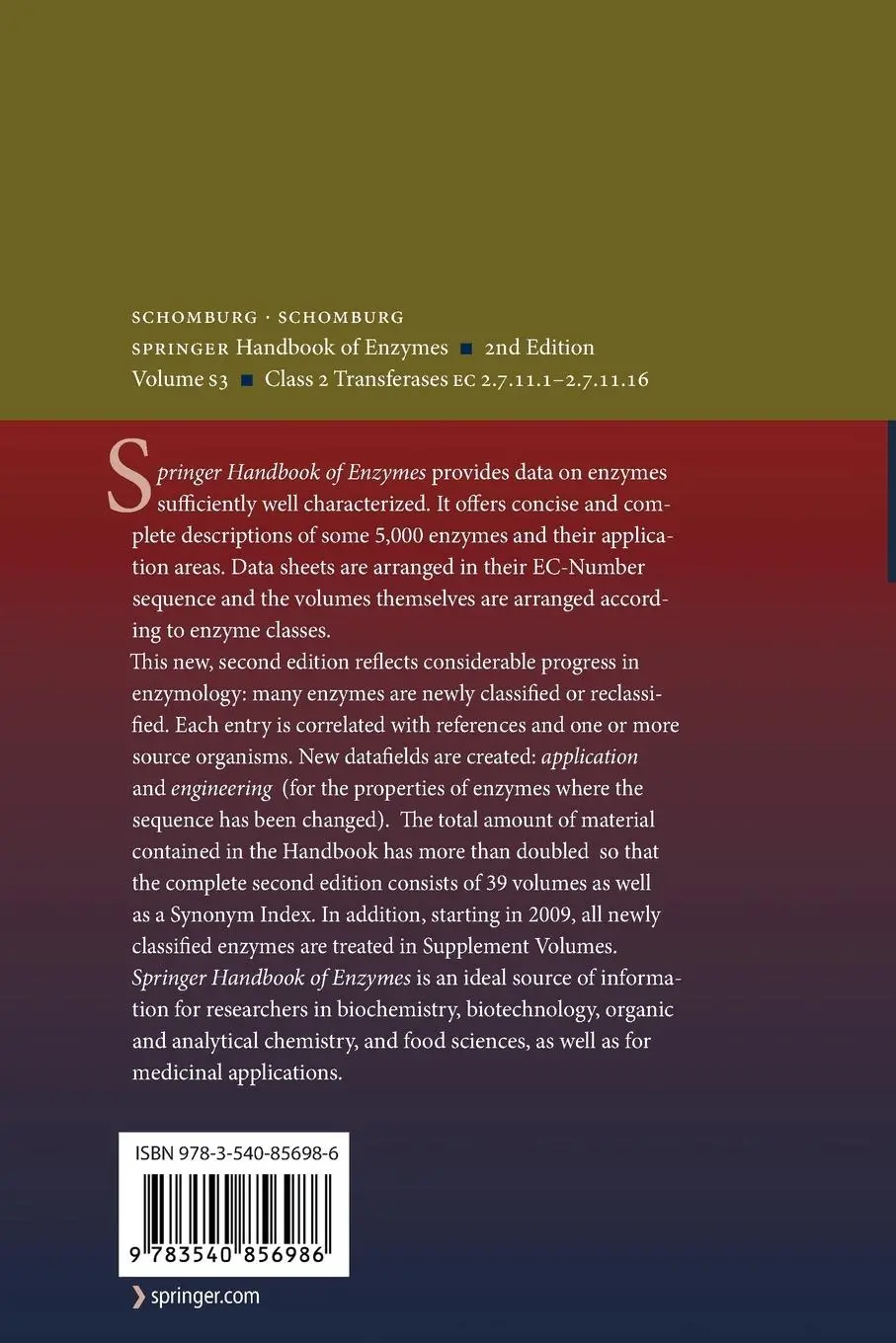 Rückseite: 9783540856986 | Class 2 Transferases | EC 2.7.11.1-2.7.11.16 | Schomburg (u. a.)