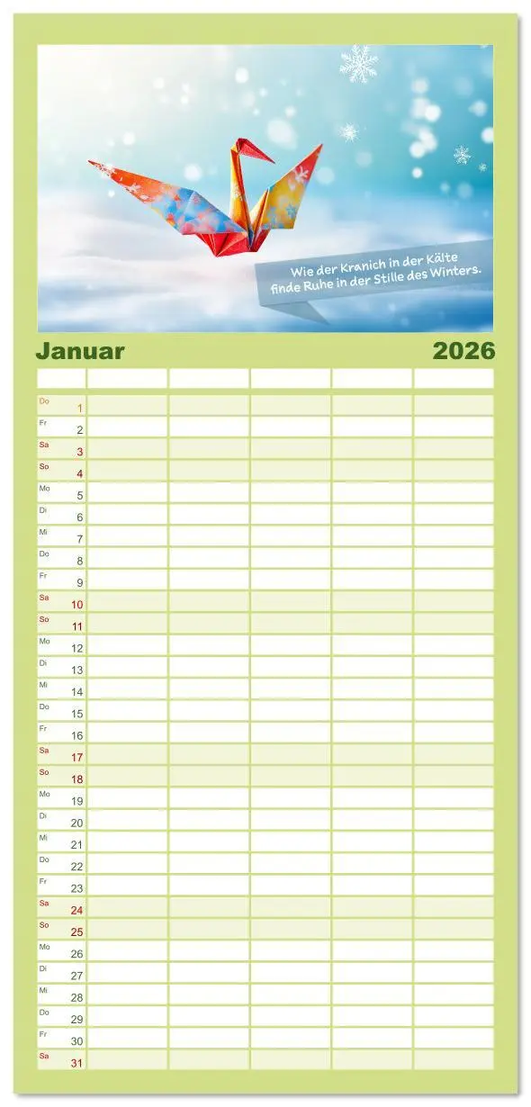 Bild: 9783516607086 | Familienplaner 2026 - Origami Kalender der Achtsamkeit -...
