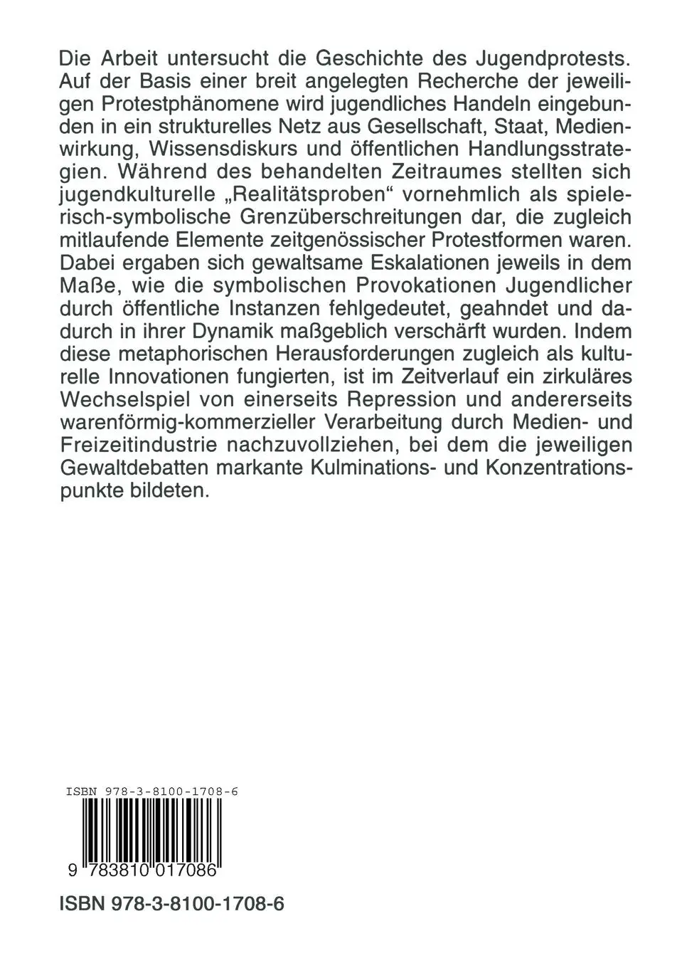 Rückseite: 9783810017086 | Jugendprotest seit den fünfziger Jahren | Werner Lindner | Taschenbuch