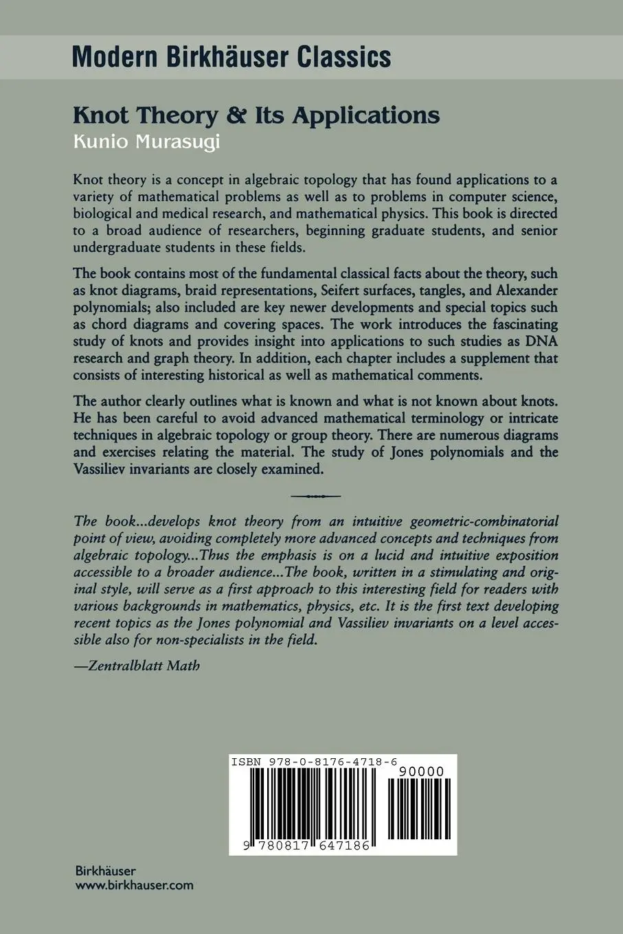 Rückseite: 9780817647186 | Knot Theory and Its Applications | Kunio Murasugi | Taschenbuch | x