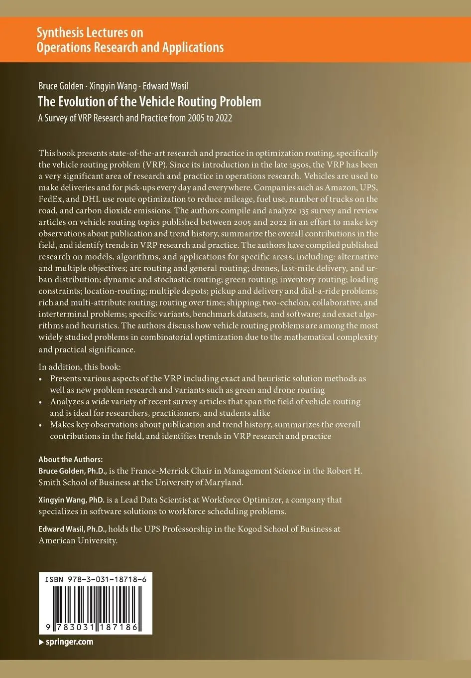 Rückseite: 9783031187186 | The Evolution of the Vehicle Routing Problem | Bruce Golden (u. a.)