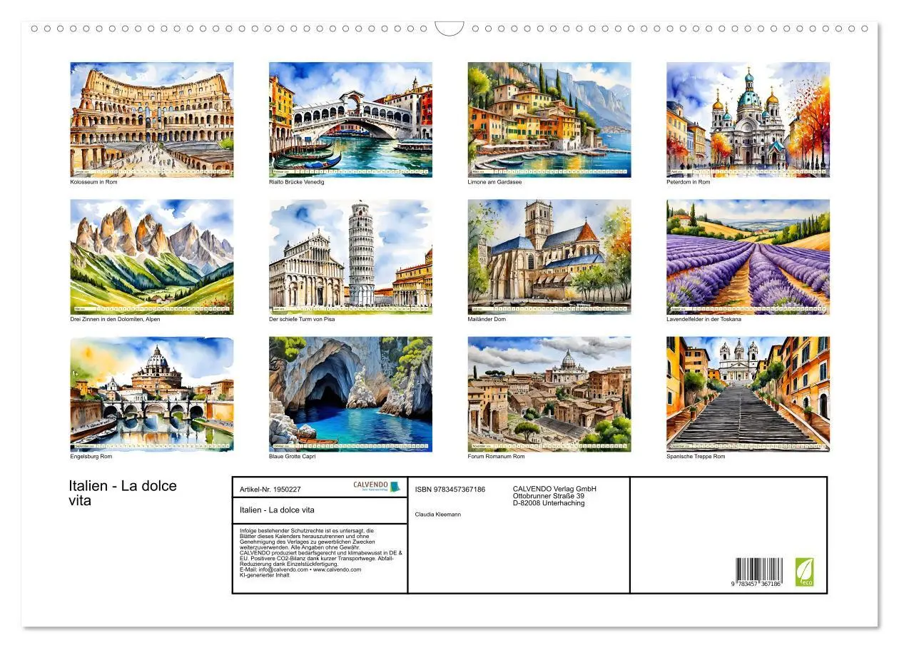 Bild: 9783457367186 | Italien - La dolce vita (Wandkalender 2026 DIN A2 quer), CALVENDO...