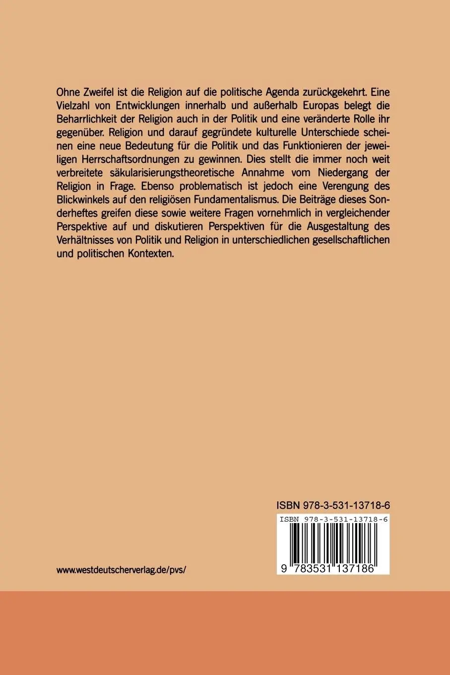 Rückseite: 9783531137186 | Politik und Religion | Ulrich Willems (u. a.) | Taschenbuch | 616 S.