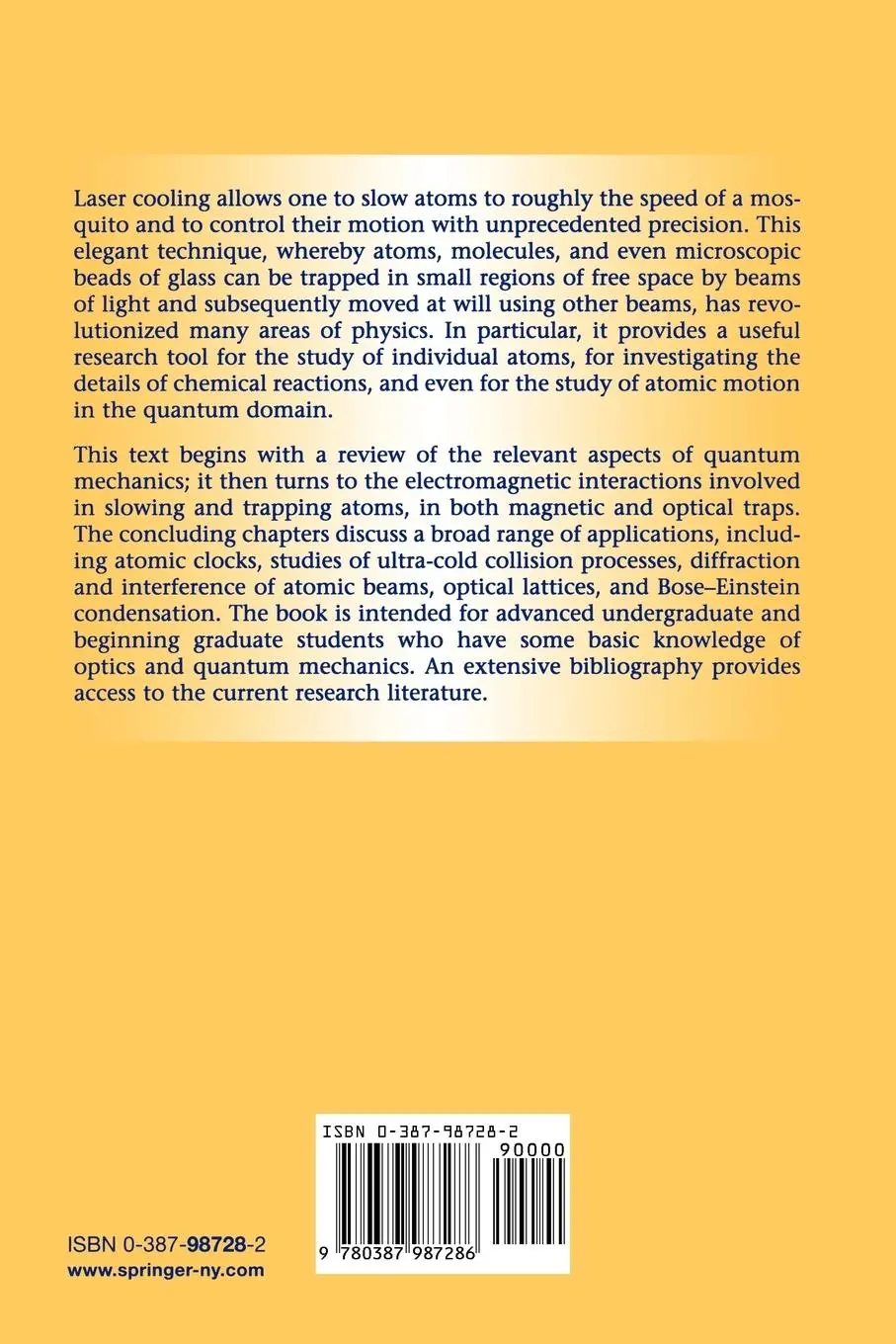 Rückseite: 9780387987286 | Laser Cooling and Trapping | Harold J. Metcalf (u. a.) | Taschenbuch