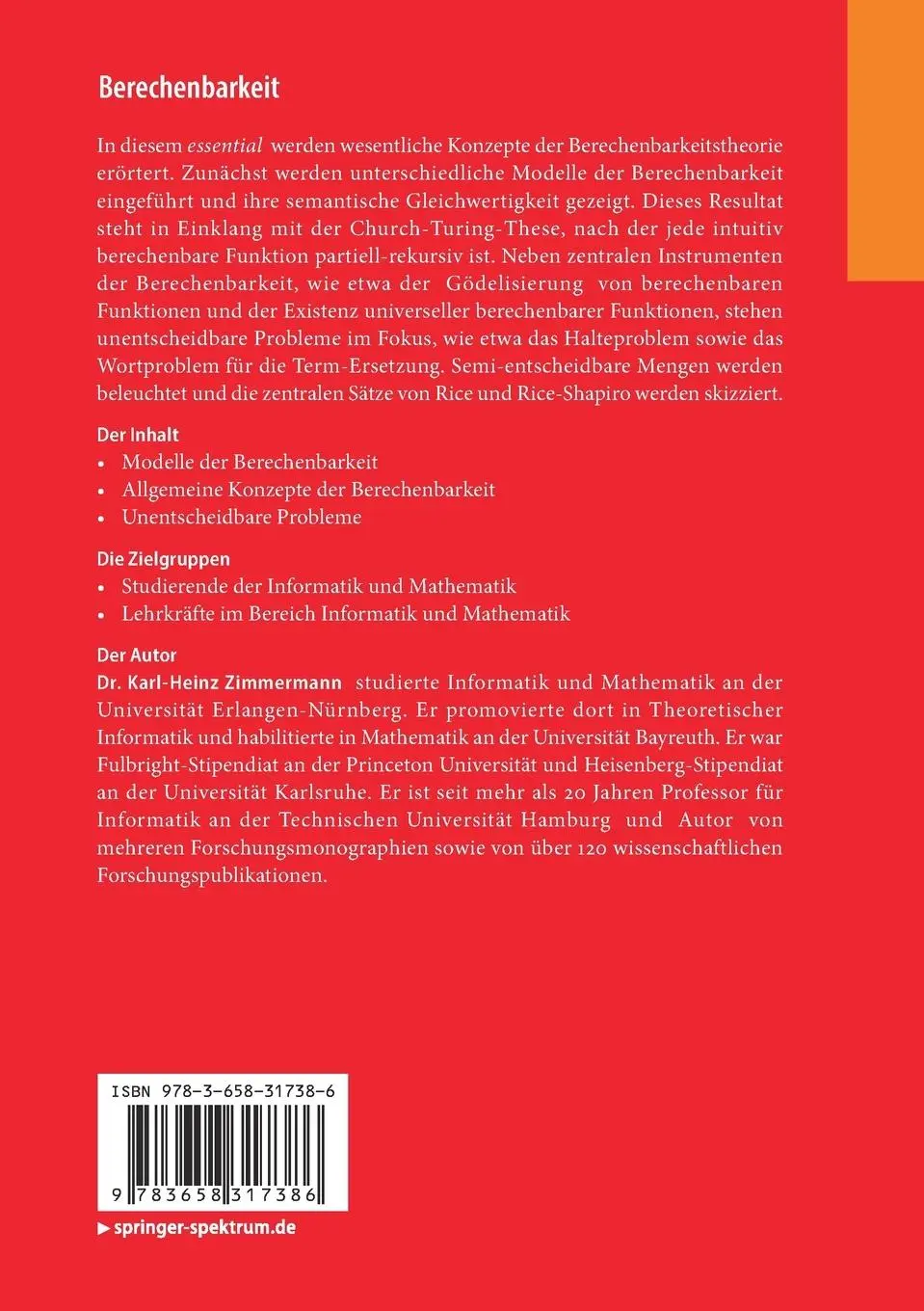 Rückseite: 9783658317386 | Berechenbarkeit | Berechnungsmodelle und Unentscheidbarkeit | Buch