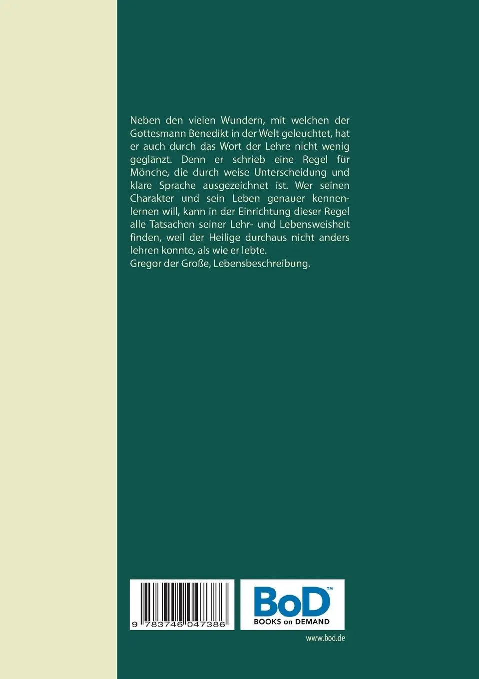 Rückseite: 9783746047386 | Die Benediktregel. Regel des heiligen Vaters Benedikt im Großdruck.