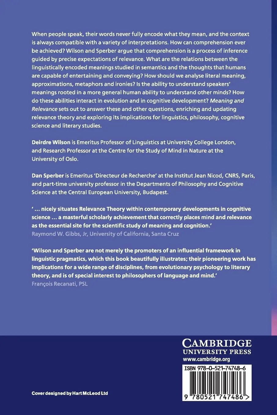Rückseite: 9780521747486 | Meaning and Relevance | Deirdre Wilson (u. a.) | Taschenbuch | 2019