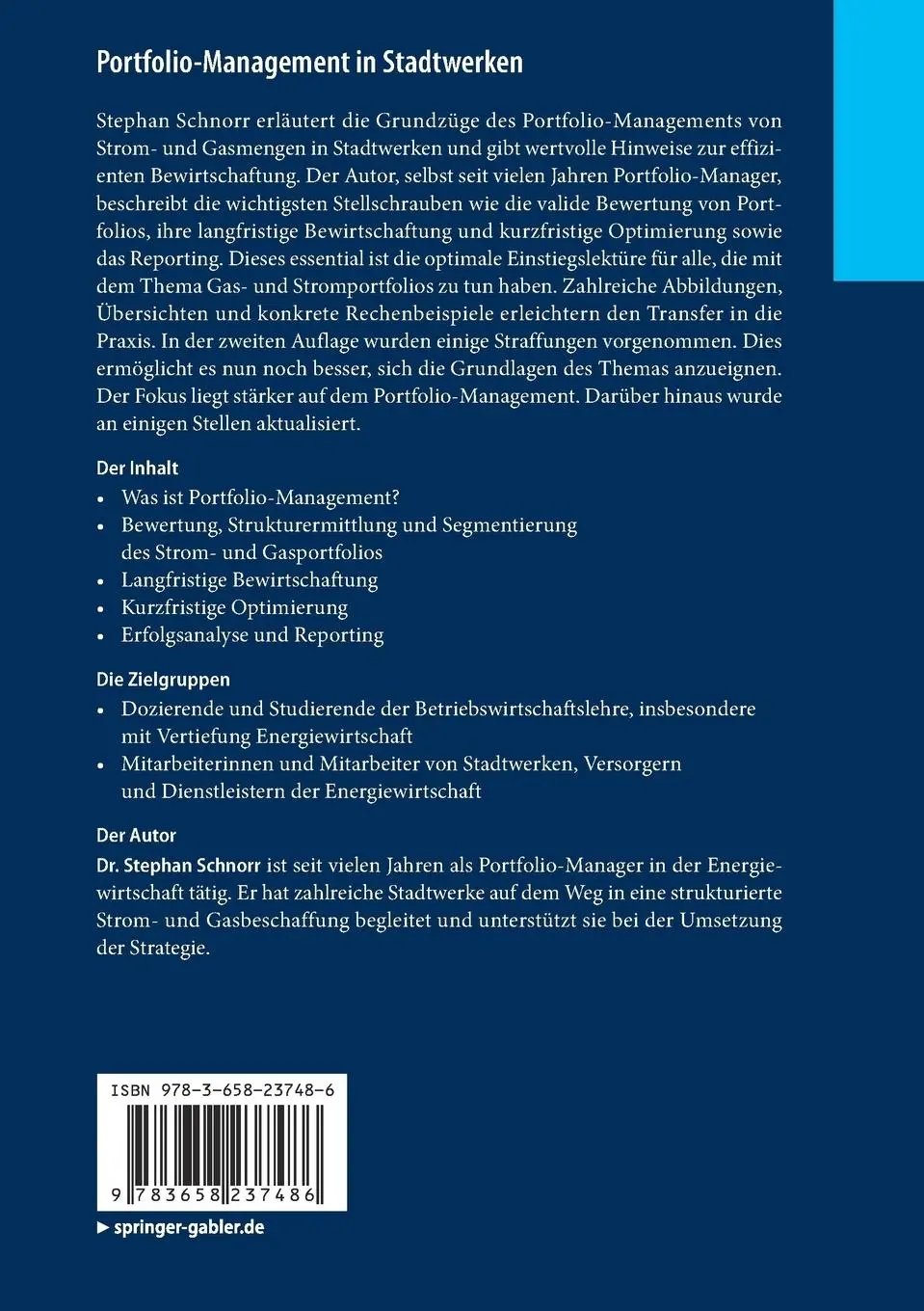 Rückseite: 9783658237486 | Portfolio-Management in Stadtwerken | Stephan Schnorr | Taschenbuch