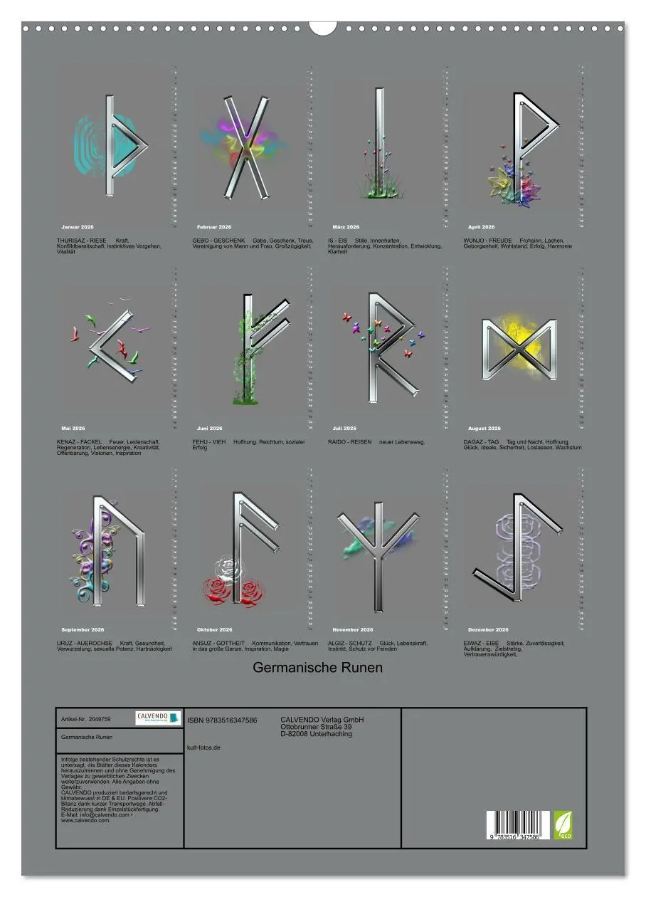 Bild: 9783516347586 | Germanische Runen (Wandkalender 2026 DIN A2 hoch), CALVENDO...