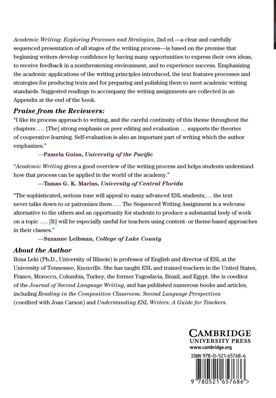 Rückseite: 9780521657686 | Academic Writing | Exploring Processes and Strategies | Ilona Leki