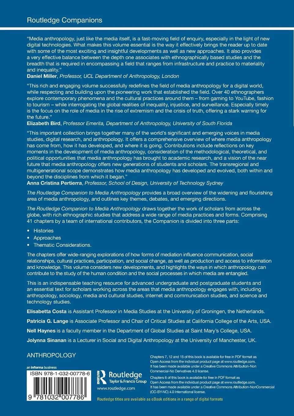 Rückseite: 9781032007786 | The Routledge Companion to Media Anthropology | Costa (u. a.) | Buch