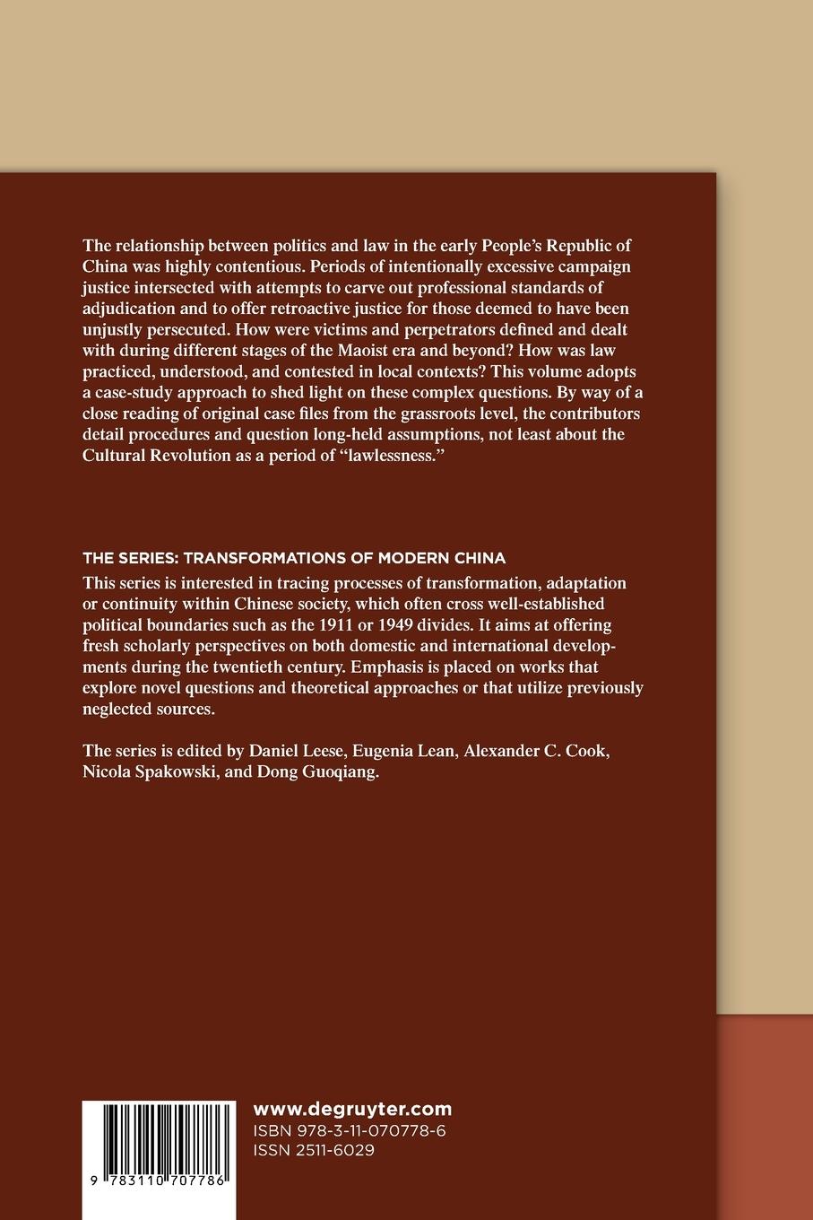 Rückseite: 9783110707786 | Victims, Perpetrators, and the Role of Law in Maoist China | Buch