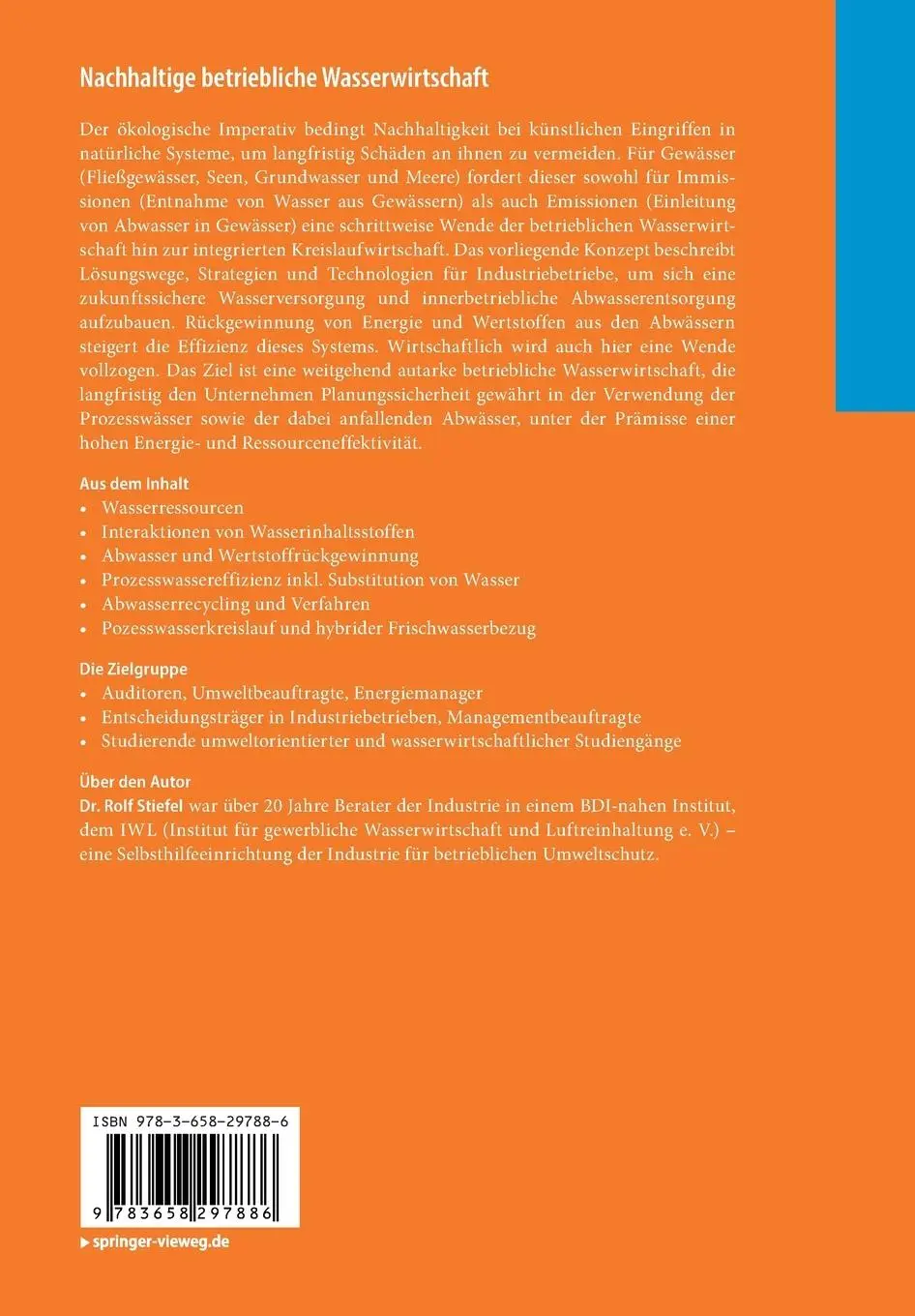 Rückseite: 9783658297886 | Nachhaltige betriebliche Wasserwirtschaft | Rolf Stiefel | Taschenbuch