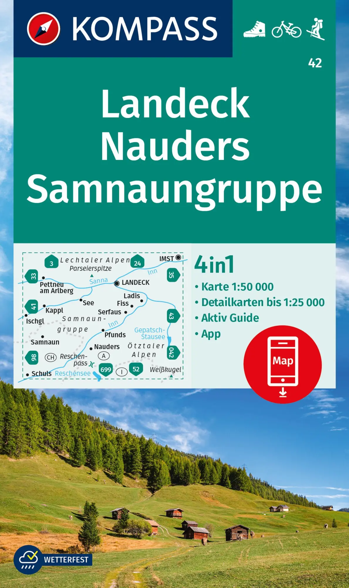 Cover: 9783991217886 | KOMPASS Wanderkarte 42 Landeck, Nauders, Samnaungruppe 1:50.000 | 2023