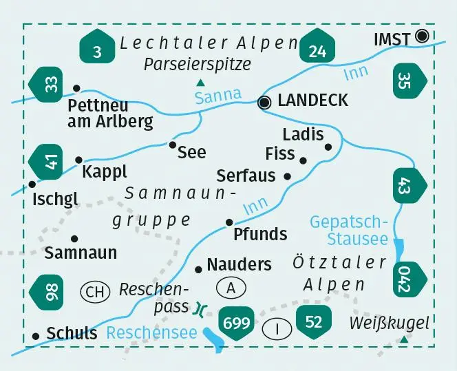 Bild: 9783991217886 | KOMPASS Wanderkarte 42 Landeck, Nauders, Samnaungruppe 1:50.000 | 2023