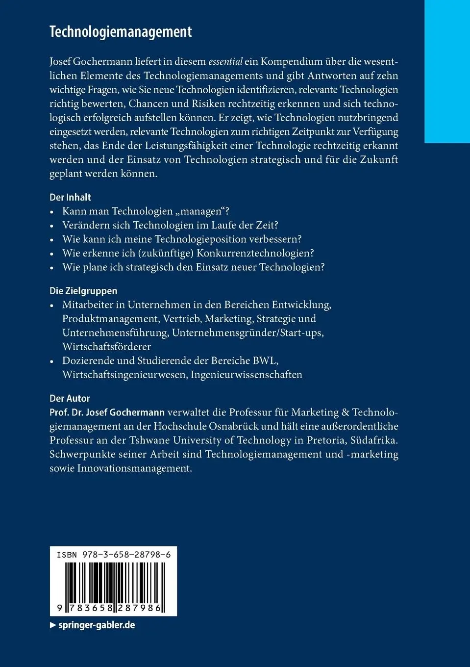 Rückseite: 9783658287986 | Technologiemanagement | Josef Gochermann | Taschenbuch | Deutsch