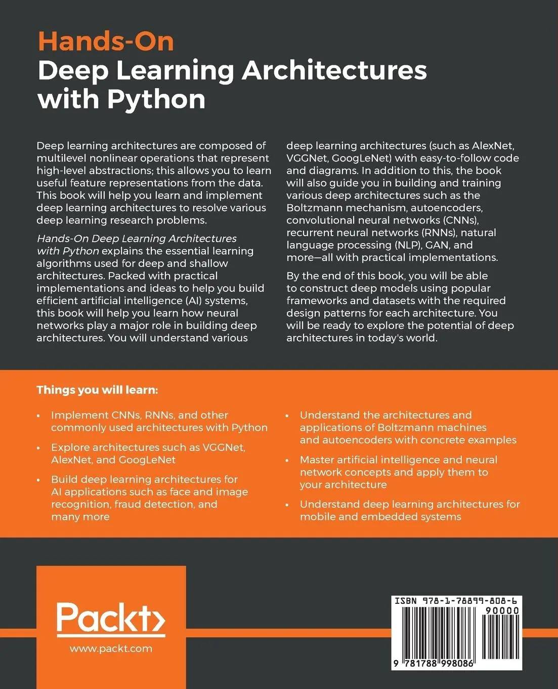 Rückseite: 9781788998086 | Hands-On Deep Learning Architectures with Python | Yuxi Liu (u. a.)