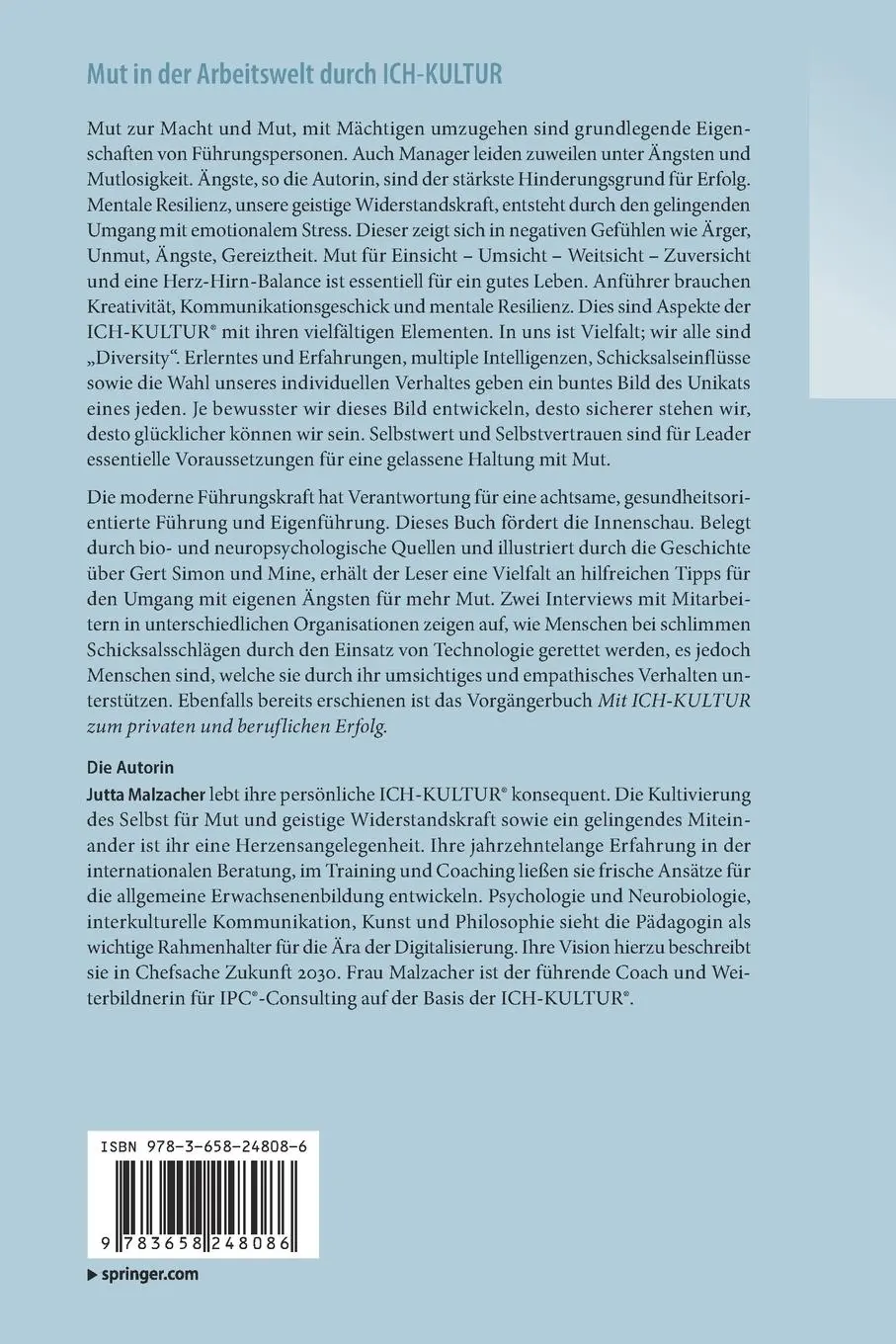 Rückseite: 9783658248086 | Mut in der Arbeitswelt durch ICH-KULTUR | Jutta Malzacher | Buch